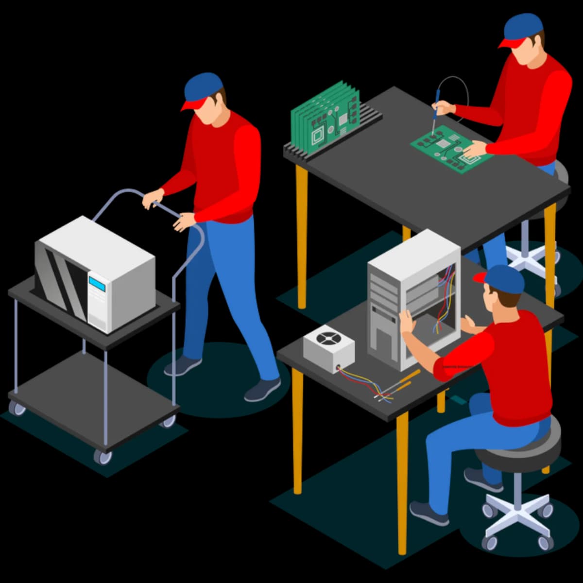 Technicians at desk providing IT support